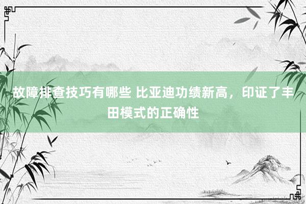 故障排查技巧有哪些 比亚迪功绩新高，印证了丰田模式的正确性