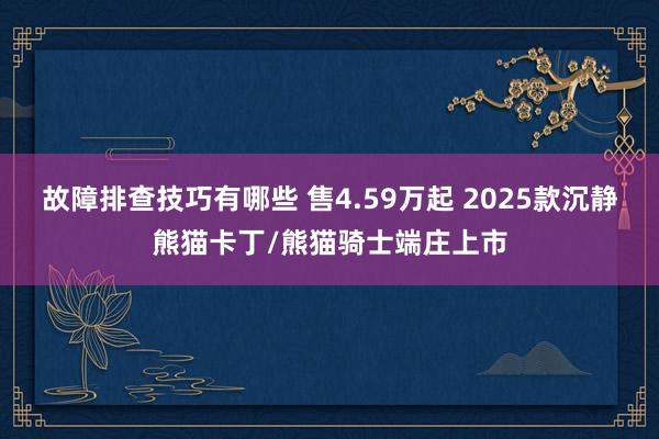 故障排查技巧有哪些 售4.59万起 2025款沉静熊猫卡丁/熊猫骑士端庄上市