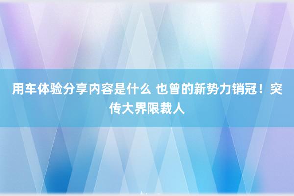 用车体验分享内容是什么 也曾的新势力销冠！突传大界限裁人