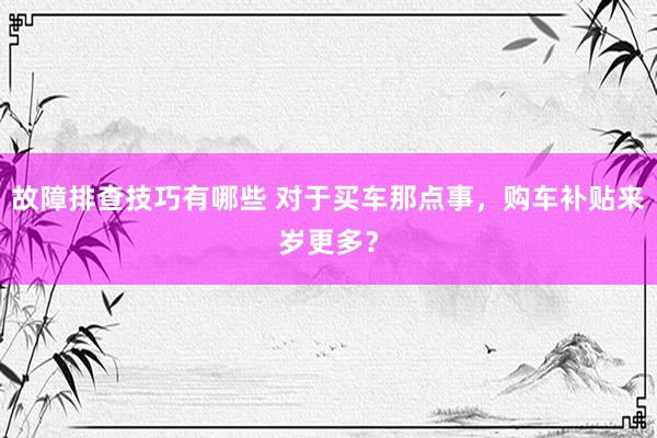 故障排查技巧有哪些 对于买车那点事，购车补贴来岁更多？