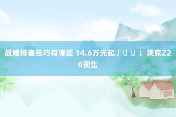 故障排查技巧有哪些 14.6万元起​​​！领克Z20预售