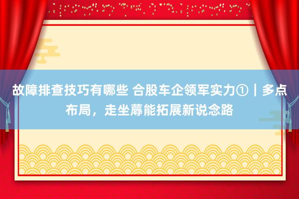 故障排查技巧有哪些 合股车企领军实力①｜多点布局，走坐蓐能拓展新说念路