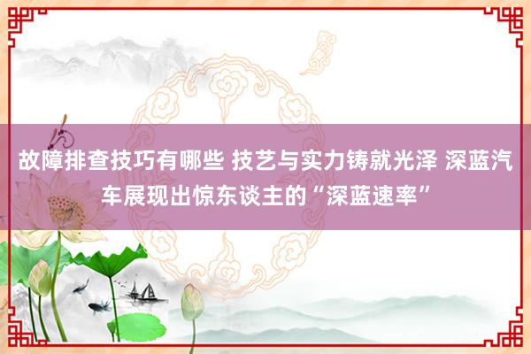 故障排查技巧有哪些 技艺与实力铸就光泽 深蓝汽车展现出惊东谈主的“深蓝速率”