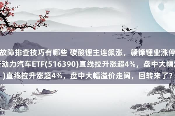 故障排查技巧有哪些 碳酸锂主连飙涨，赣锋锂业涨停、宁德时间涨3%，新动力汽车ETF(516390)直线拉升涨超4%，盘中大幅溢价走阔，回转来了？