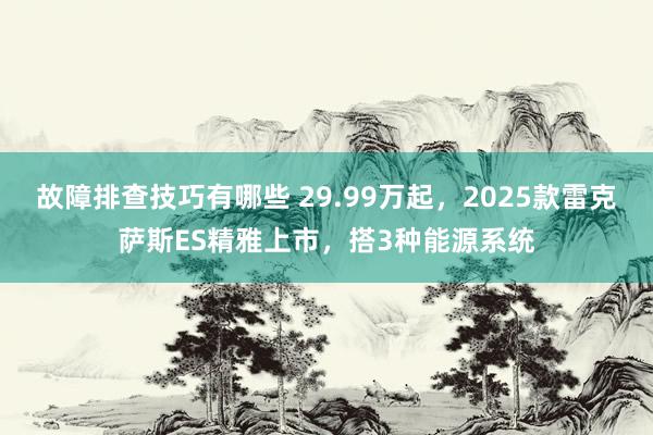 故障排查技巧有哪些 29.99万起，2025款雷克萨斯ES精雅上市，搭3种能源系统