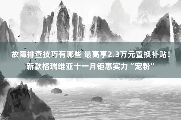 故障排查技巧有哪些 最高享2.3万元置换补贴！新款格瑞维亚十一月钜惠实力“宠粉”