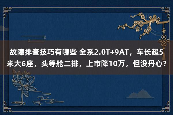 故障排查技巧有哪些 全系2.0T+9AT，车长超5米大6座，头等舱二排，上市降10万，但没丹心？