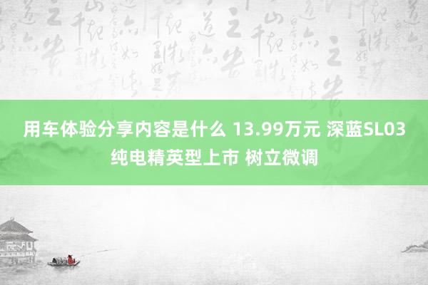 用车体验分享内容是什么 13.99万元 深蓝SL03纯电精英型上市 树立微调