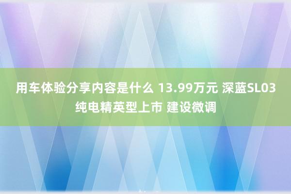 用车体验分享内容是什么 13.99万元 深蓝SL03纯电精英型上市 建设微调