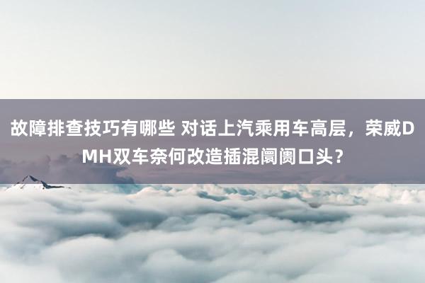 故障排查技巧有哪些 对话上汽乘用车高层，荣威DMH双车奈何改造插混阛阓口头？