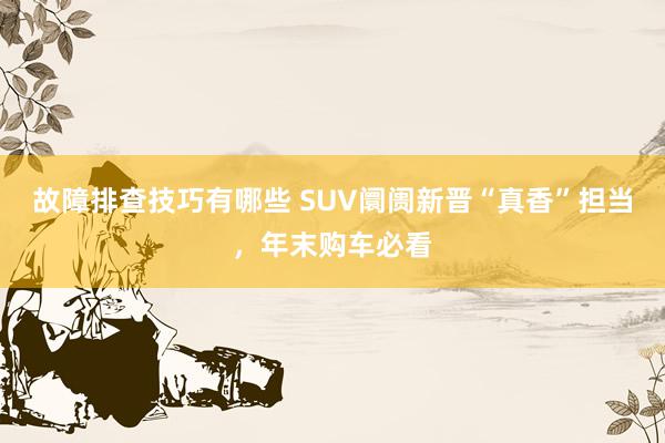 故障排查技巧有哪些 SUV阛阓新晋“真香”担当，年末购车必看