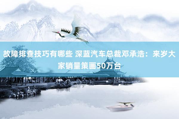 故障排查技巧有哪些 深蓝汽车总裁邓承浩：来岁大家销量策画50万台