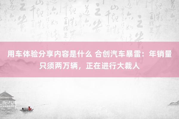 用车体验分享内容是什么 合创汽车暴雷：年销量只须两万辆，正在进行大裁人