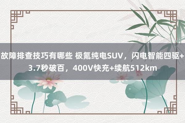 故障排查技巧有哪些 极氪纯电SUV，闪电智能四驱+3.7秒破百，400V快充+续航512km