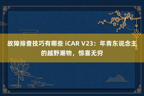 故障排查技巧有哪些 iCAR V23：年青东说念主的越野潮物，惊喜无穷