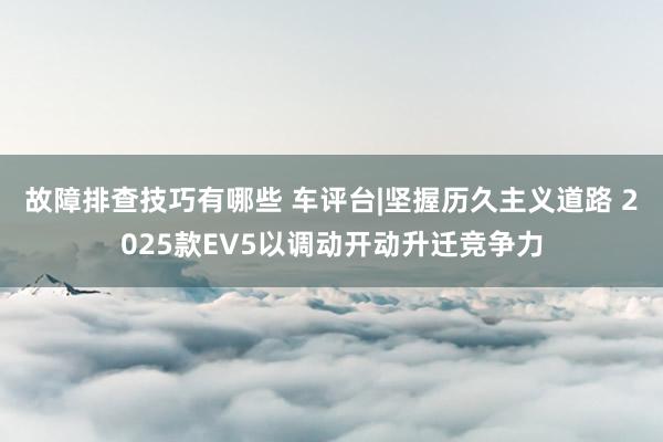 故障排查技巧有哪些 车评台|坚握历久主义道路 2025款EV5以调动开动升迁竞争力