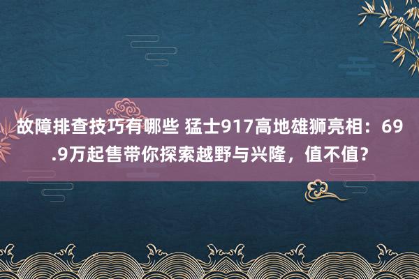 故障排查技巧有哪些 猛士917高地雄狮亮相：69.9万起售带你探索越野与兴隆，值不值？