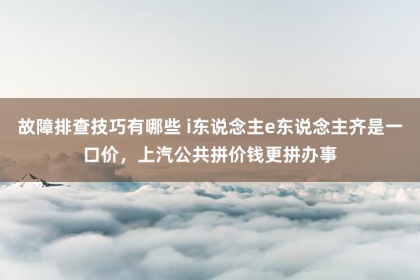 故障排查技巧有哪些 i东说念主e东说念主齐是一口价，上汽公共拼价钱更拼办事