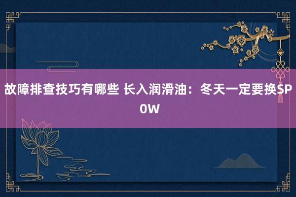 故障排查技巧有哪些 长入润滑油：冬天一定要换SP 0W