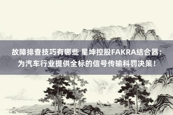 故障排查技巧有哪些 星坤控股FAKRA结合器：为汽车行业提供全标的信号传输科罚决策！