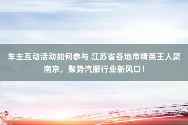 车主互动活动如何参与 江苏省各地市精英王人聚南京，聚势汽服行业新风口！