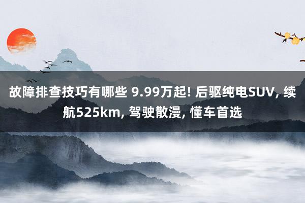 故障排查技巧有哪些 9.99万起! 后驱纯电SUV, 续航525km, 驾驶散漫, 懂车首选