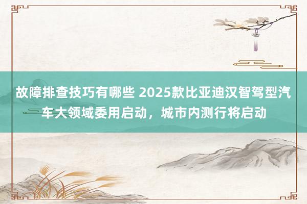 故障排查技巧有哪些 2025款比亚迪汉智驾型汽车大领域委用启动，城市内测行将启动