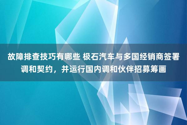 故障排查技巧有哪些 极石汽车与多国经销商签署调和契约，并运行国内调和伙伴招募筹画