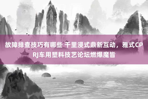 故障排查技巧有哪些 千里浸式鼎新互动，雅式CPRJ车用塑料技艺论坛燃爆魔皆