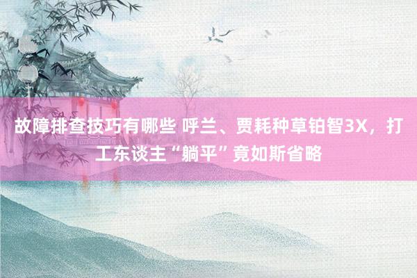 故障排查技巧有哪些 呼兰、贾耗种草铂智3X，打工东谈主“躺平”竟如斯省略