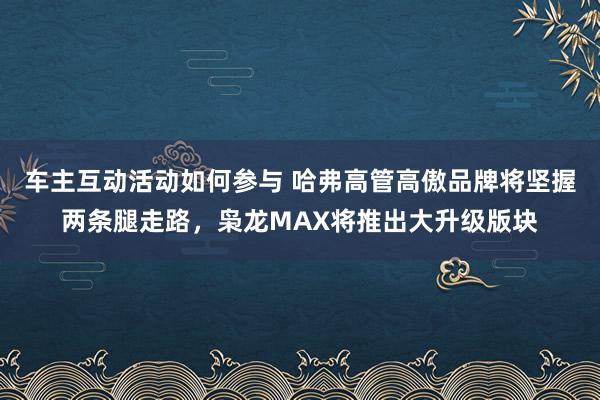 车主互动活动如何参与 哈弗高管高傲品牌将坚握两条腿走路，枭龙MAX将推出大升级版块