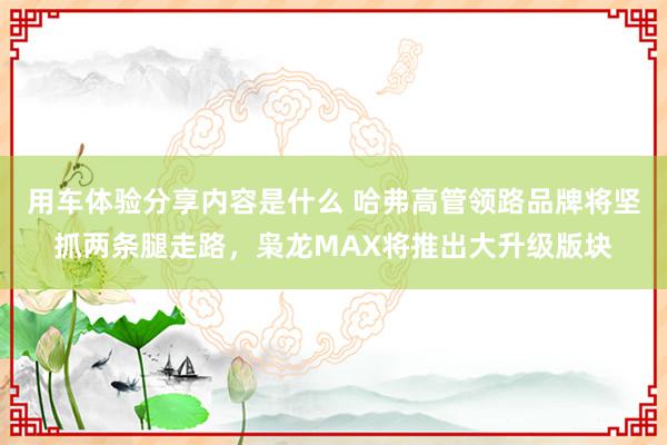 用车体验分享内容是什么 哈弗高管领路品牌将坚抓两条腿走路，枭龙MAX将推出大升级版块